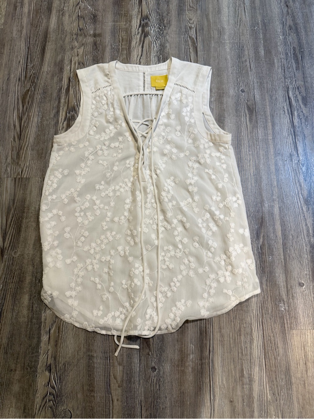 Maeve by Anthropologie white sleeveless blouse w/tie front & flower pattern sz m
